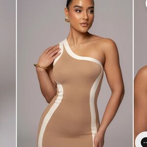 Jluxlabel Breann One-Shoulder Tan and White Dress